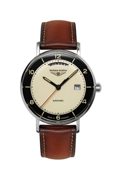 Bauhaus Aviation Herrenuhr Automatik mit Wochentagsanzeige und Lederarmband